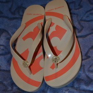 Tory Burch Taupe Wedge Flip Flops Size 8 Like New